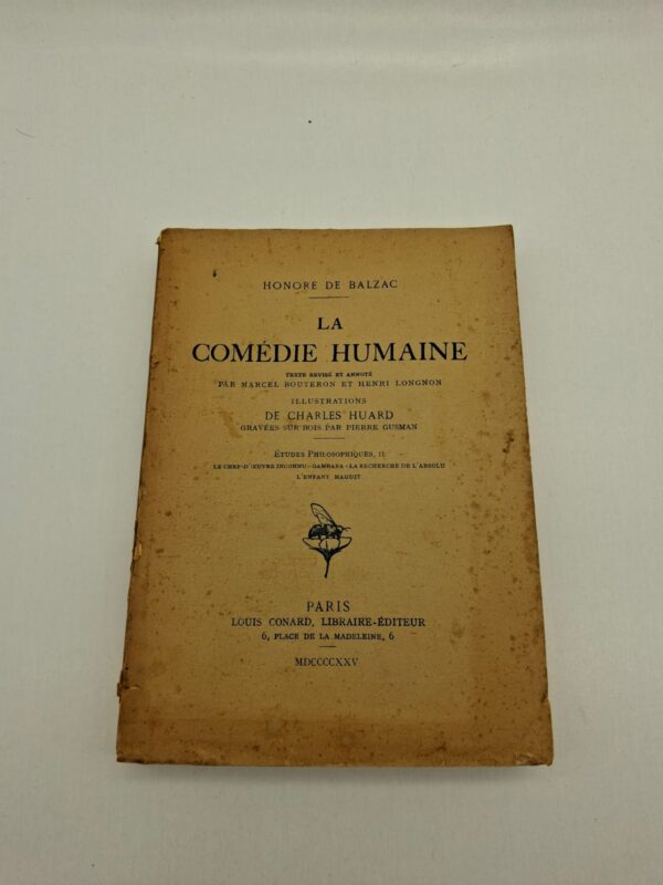 Ce tome II des Études Philosophiques regroupe quatre récits : Le Chef-d'œuvre inconnu, Gambara, La Recherche de l'absolu et L'Enfant maudit. Le texte bénéficie d'une révision et d'annotations approfondies par les érudits Marcel Bouteron et Henri Longnon. L'ouvrage est illustré par Charles Huard avec des gravures sur bois réalisées par Pierre Gusman. Publiée à Paris par le libraire-éditeur Louis Conard en 1925, cette édition témoigne d'un savoir-faire bibliophilique de l'entre-deux-guerres.