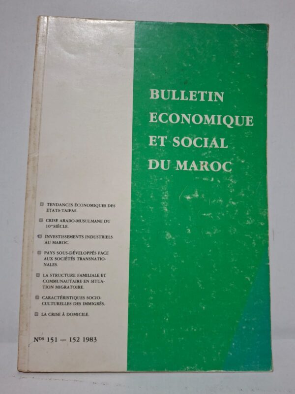 Ce numéro présente plusieurs articles portant sur l’économie, la société et l’histoire du Maroc ainsi que du monde arabo-musulman. Les contributions abordent notamment les investissements industriels au Maroc, les sociétés transnationales et les défis du développement. La revue traite également des questions migratoires, des structures familiales et des caractéristiques socioculturelles des immigrés. Cet ouvrage constitue une source documentaire précieuse pour les chercheurs et les étudiants intéressés par les sciences économiques et sociales du Maroc.
