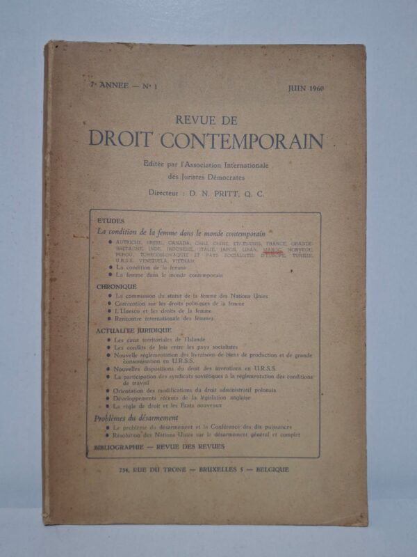REVUE DE DROIT CONTEMPORAIN (7e ANNEE - N° 1) - Association Internationale des Juristes Démocrates / Directeur : D. N. PRITT