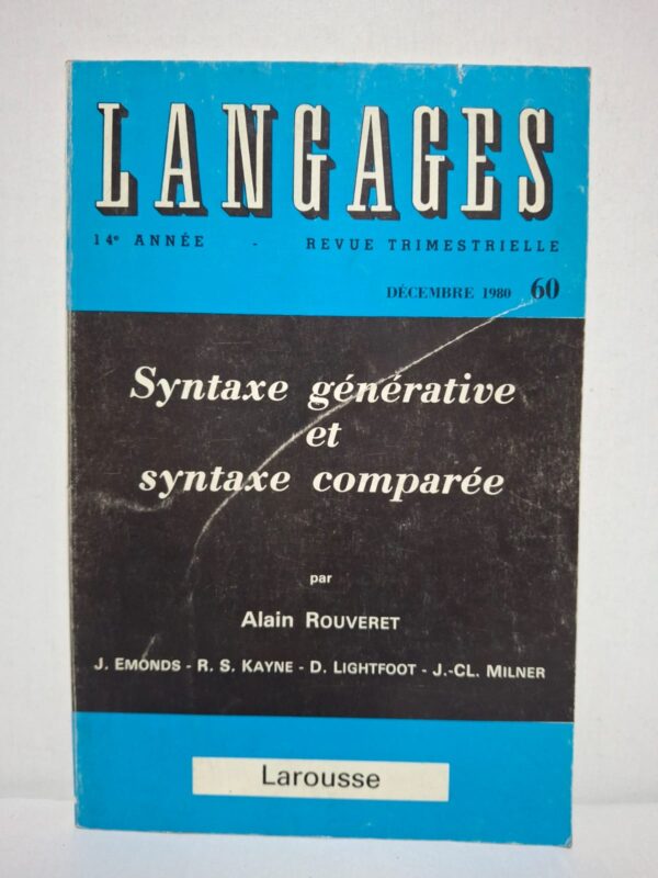 Ce numéro de la revue Langages explore les fondements théoriques de la syntaxe générative et leur application à la comparaison des langues. Les différents auteurs présentent des analyses portant sur la structure des phrases, les règles syntaxiques et les modèles issus de la grammaire générative. Les articles mettent en perspective les recherches les plus marquantes de la linguistique contemporaine. Cet ouvrage constitue une référence pour les étudiants, enseignants et chercheurs en sciences du langage