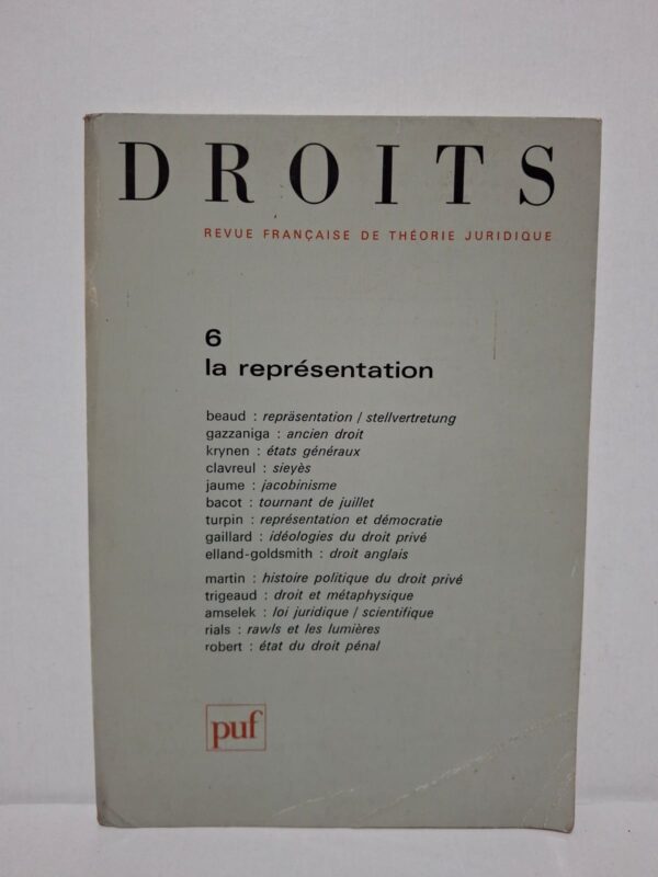 Droits, Revue française de théorie juridique, N° 6 : La représentation – Collectif (Stéphane Rials, Olivier Beaud, Jean-Louis Gazzaniga, et al.)
